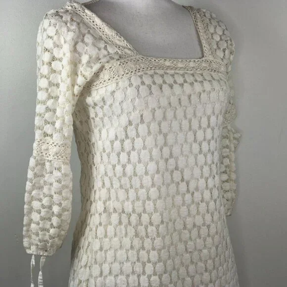 Solitaire by Ravi Khosla White Crochet Lace Dress Medium Fairy Cottagecore - Picture 4 of 8